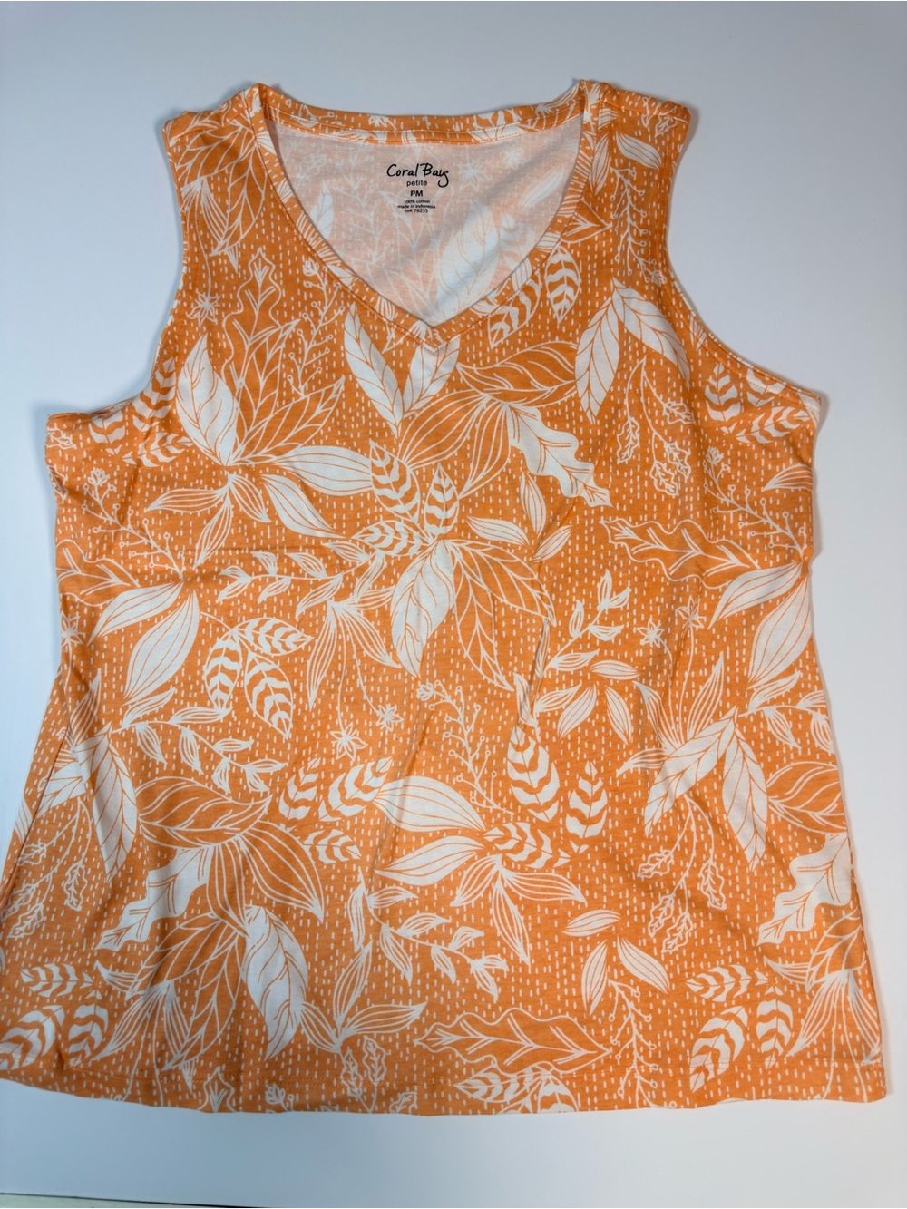 Coral Bay Petite Medium Orange Botanical Floral Cotton Tank Top